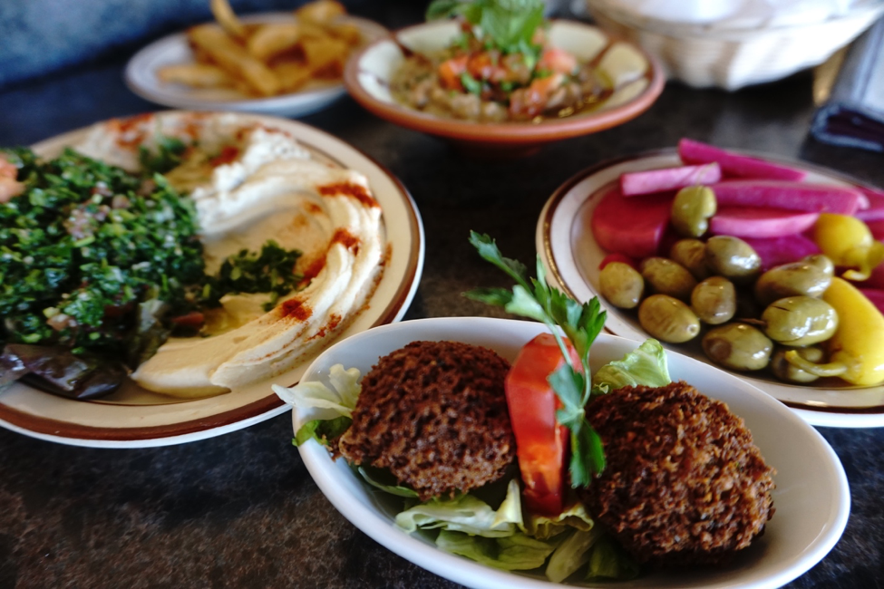 A table of Lebanese food